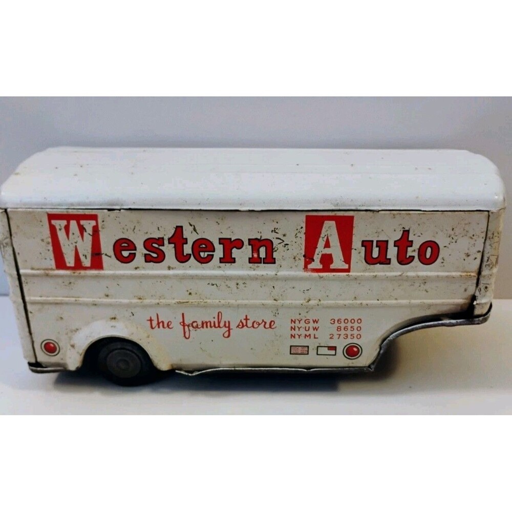 Vtg 1950s LineMar Marx Western Auto The Family Store Tin Litho Semi Trailer Japa